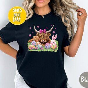 Easter Highland Cow T-Shirt, Coquette With Pink Bow Shirt